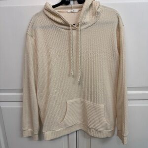 Cream Hooded Sweatshirt. Textured and cozy. Size L